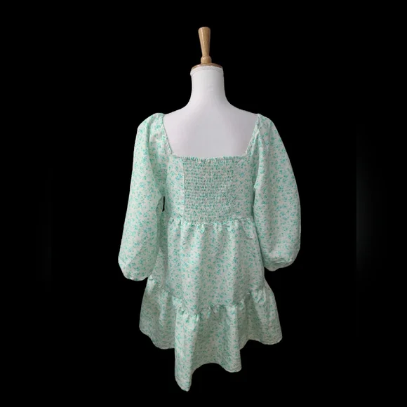 LEVIS DRESS WOMENS XL ELECTRIC GREEN FLORAL DOLCI BABYDOLL WITH POCKETS NEW - Picture 4 of 10